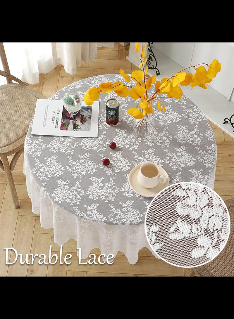 AVACraft Round Lace Tablecloth with Elegant Scalloped Bottom for Wedding, Birthday Party, Anniversary ,Flower Cluster,Round 100cm - Image 3