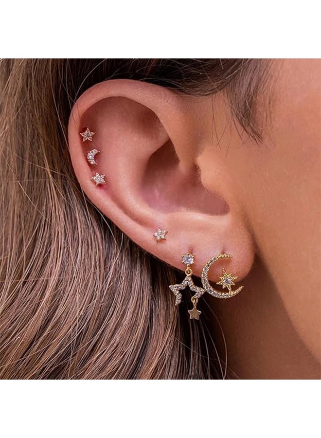 Sweet Life Small Stud Hoop Earrings for Women - 6 Pairs Hypoallergenic 14K Gold Plated Huggie Earring Sets for Multiple Piercing Dainty Earring Stacks Cute Cartilage Jewelry Trendy Gifts - Image 4