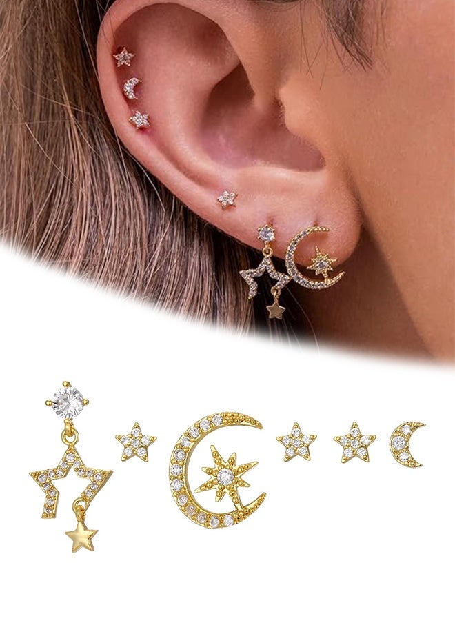 Sweet Life Small Stud Hoop Earrings for Women - 6 Pairs Hypoallergenic 14K Gold Plated Huggie Earring Sets for Multiple Piercing Dainty Earring Stacks Cute Cartilage Jewelry Trendy Gifts - Image 1