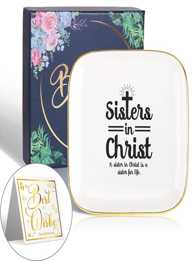Littlefa Sister Jewelry Tray Ceramic Ring Trinket Dish,Sister in Christ Gifts from Sisters,Gifts for Sisters Birthday Christmas - Image 1