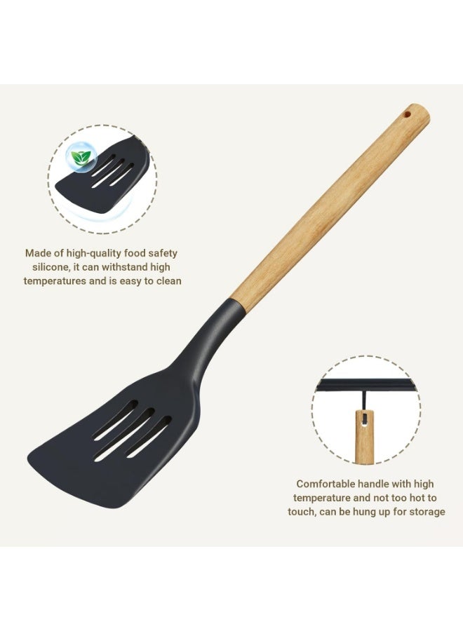Eesyy Cooking Utensils Set Kitchen Utensils Set, 19PCS Kitchen Tools Utensil Set with 11PCS Spatula Set, Heat Resistant Silicone Cooking Utensils, 5PCS Knife Set and 1PCS Cutting Board for Kitchen (Black 19 PCS Set) - Image 2