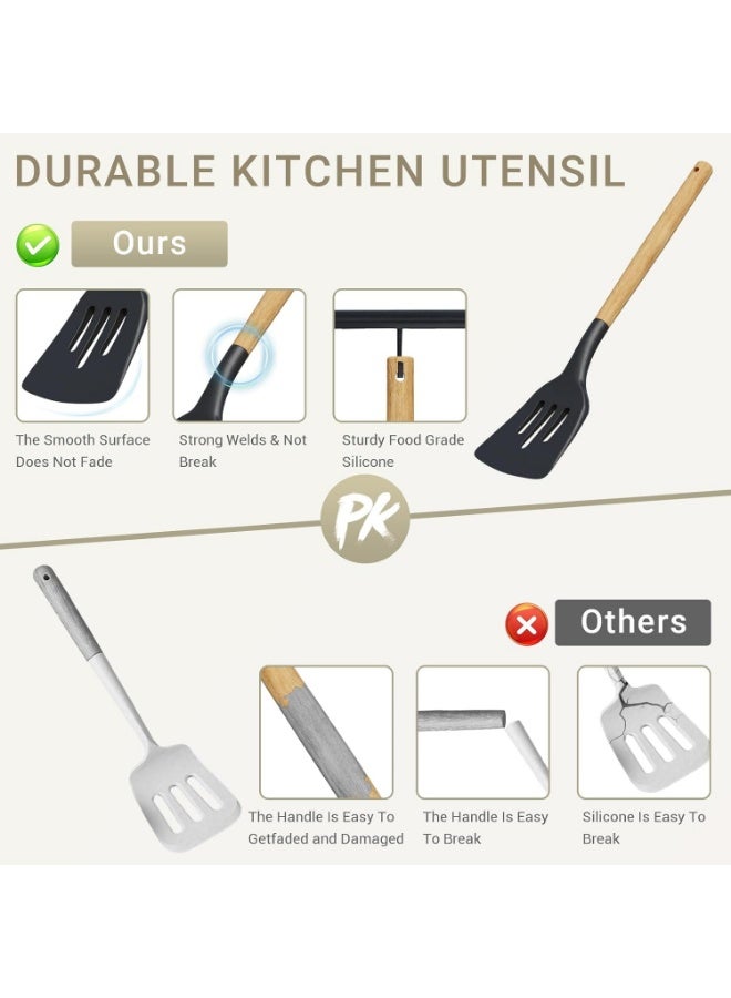 Eesyy Cooking Utensils Set Kitchen Utensils Set, 19PCS Kitchen Tools Utensil Set with 11PCS Spatula Set, Heat Resistant Silicone Cooking Utensils, 5PCS Knife Set and 1PCS Cutting Board for Kitchen (Black 19 PCS Set) - Image 3