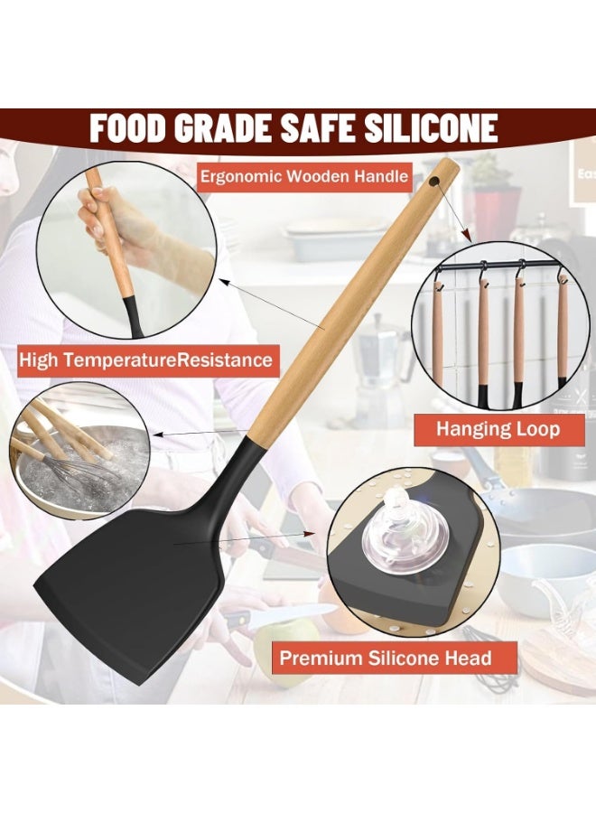 Eesyy Cooking Utensils Set Kitchen Utensils Set, 19PCS Kitchen Tools Utensil Set with 11PCS Spatula Set, Heat Resistant Silicone Cooking Utensils, 5PCS Knife Set and 1PCS Cutting Board for Kitchen (Black 19 PCS Set) - Image 5