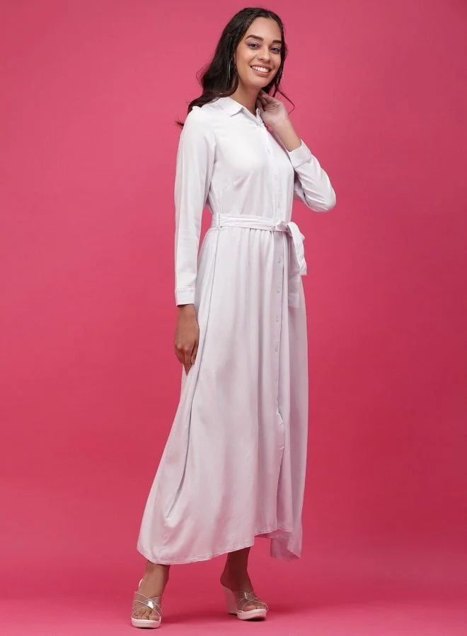 Freehand  Women Regular Fit Solid Shirt Collar Long Sleeve Regular Dress for Women | Best Price UAE