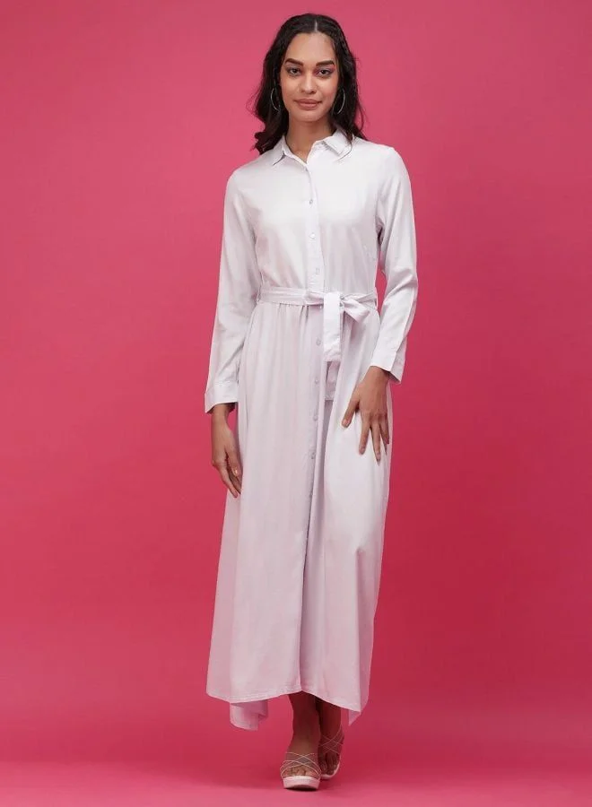 Women Regular Fit Solid Shirt Collar Long Sleeve Regular Dress