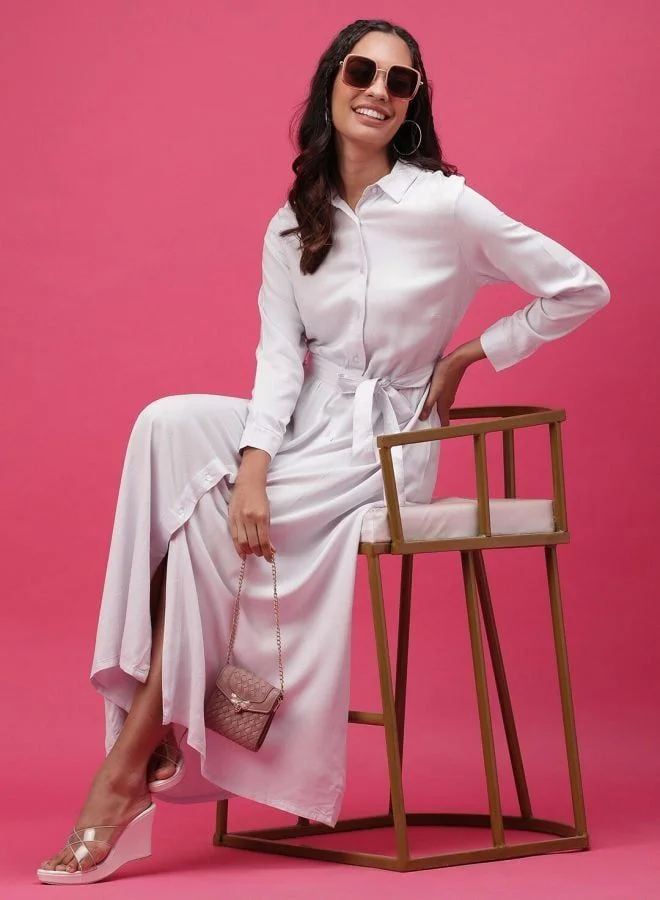 Freehand  Women Regular Fit Solid Shirt Collar Long Sleeve Regular Dress for Women | Best Price UAE