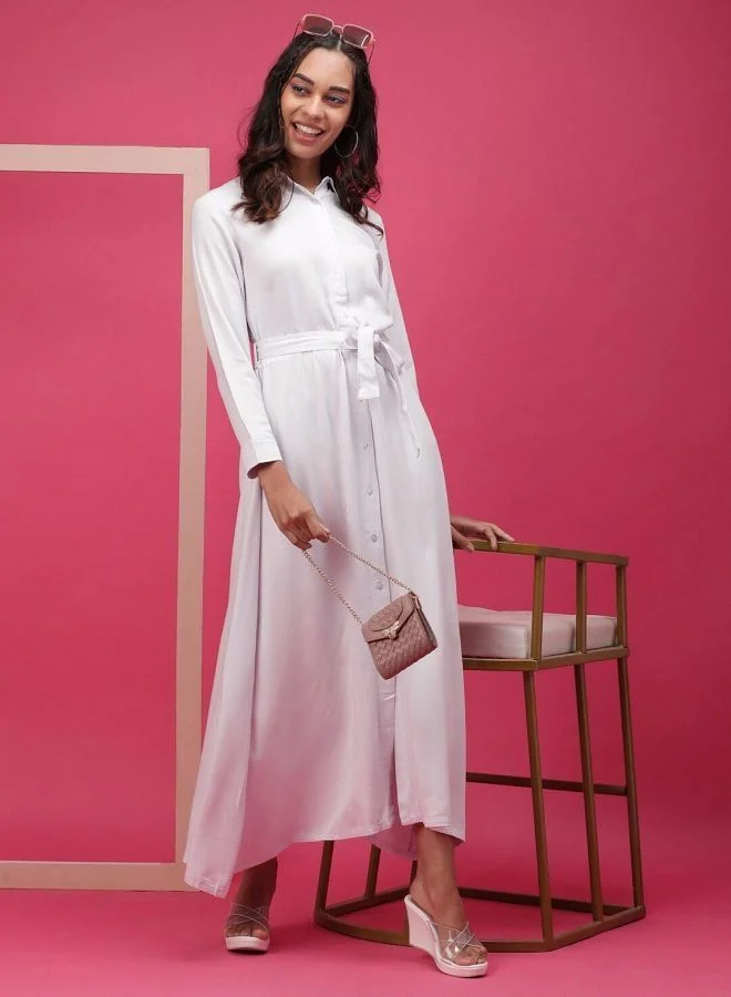 Freehand  Women Regular Fit Solid Shirt Collar Long Sleeve Regular Dress for Women | Best Price UAE