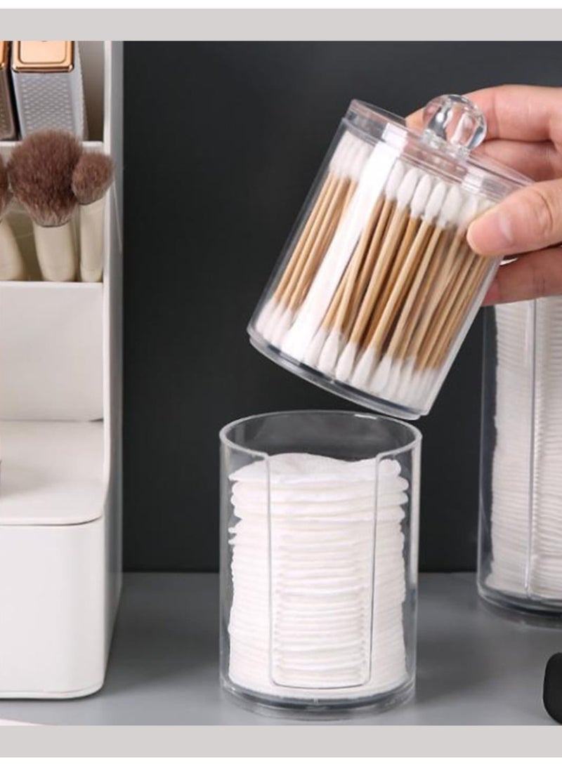 Generic Cotton Swab Organizer Qtip Holder Dispenser for Cotton Ball Clear Cotton Pad Holder 2 Layer Round Transparent Plastic Cotton Swab Holder for Bathroom Bedroom  - Image 1