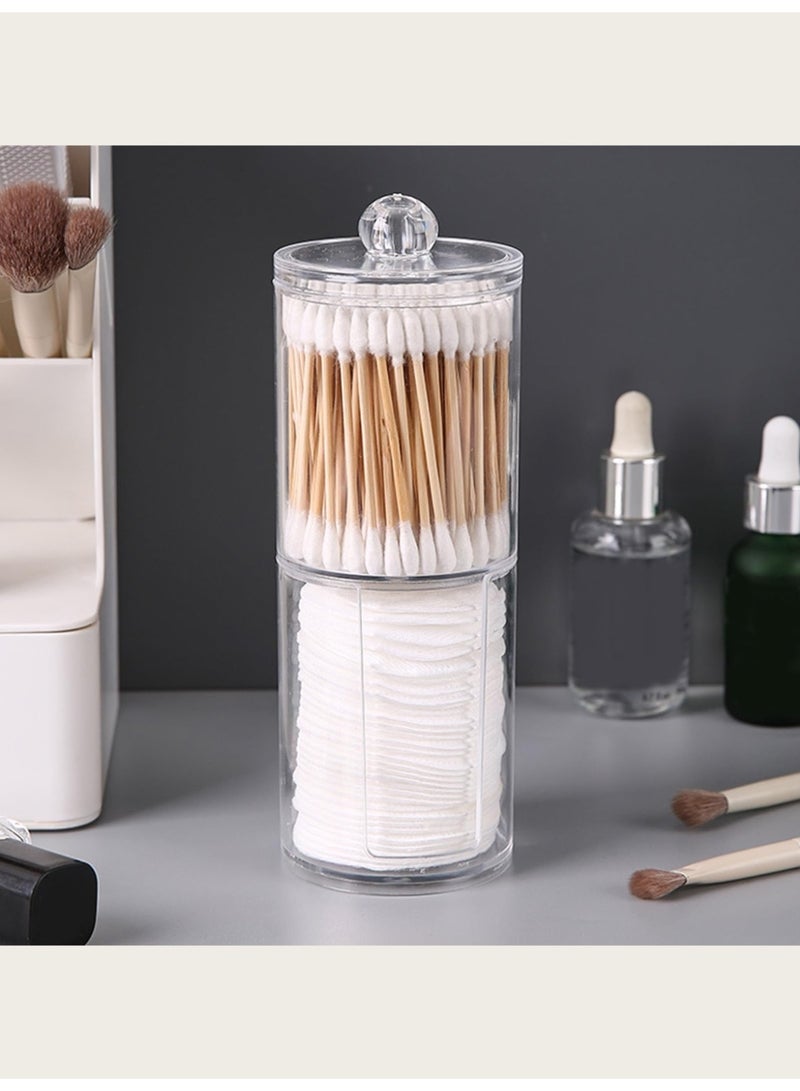 Generic Cotton Swab Organizer Qtip Holder Dispenser for Cotton Ball Clear Cotton Pad Holder 2 Layer Round Transparent Plastic Cotton Swab Holder for Bathroom Bedroom  - Image 4