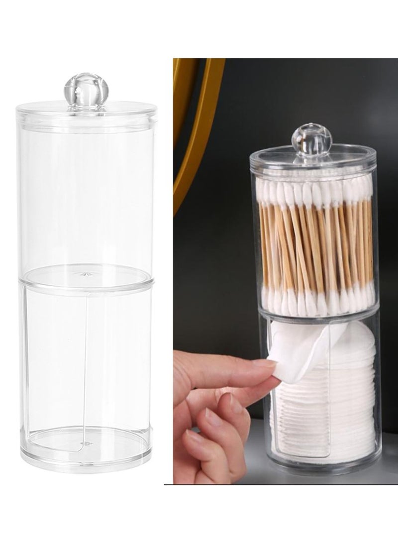 Generic Cotton Swab Organizer Qtip Holder Dispenser for Cotton Ball Clear Cotton Pad Holder 2 Layer Round Transparent Plastic Cotton Swab Holder for Bathroom Bedroom  - Image 3