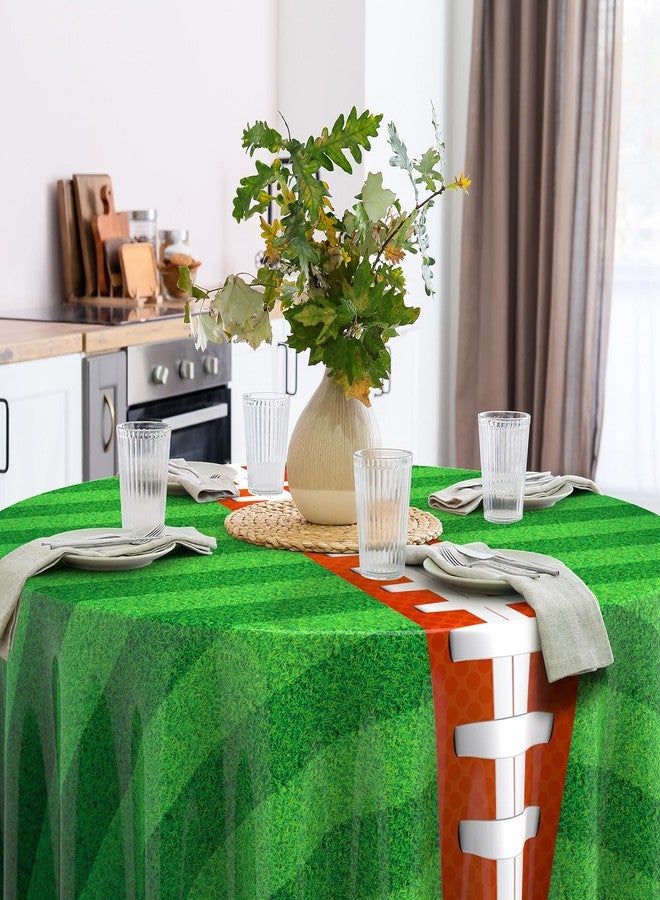 Oudain 6 Pcs Football Party Tablecloth 84 Inches Football Field Round Table Cloth Green Grass Table Cover Plastic Sports Table Cloth Disposable Brown Ball Tablecloths for Birthday Table Decor Supplies - Image 4