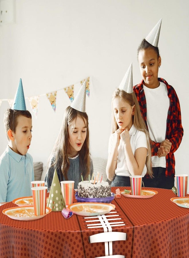 Oudain 6 Pcs Football Party Tablecloth 84 Inches Football Field Round Table Cloth Green Grass Table Cover Plastic Sports Table Cloth Disposable Brown Ball Tablecloths for Birthday Table Decor Supplies - Image 5