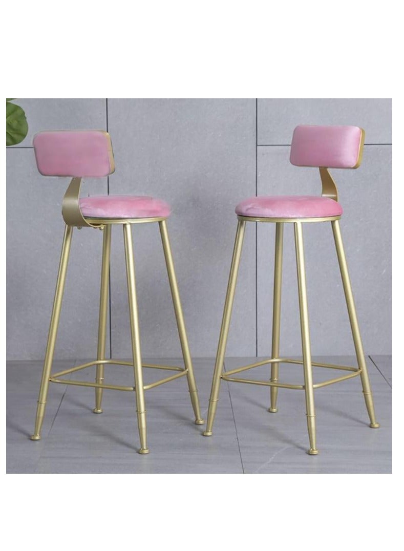 Golden Bar Stool,2 Pcs High Bar Chair with Back,Flannel Upholstered Counter High Chair with Metal Legs，Heavy Duty Barstools ，for Kitchen, Restaurant,Coffee (Pink-2pcs)  - Image 1