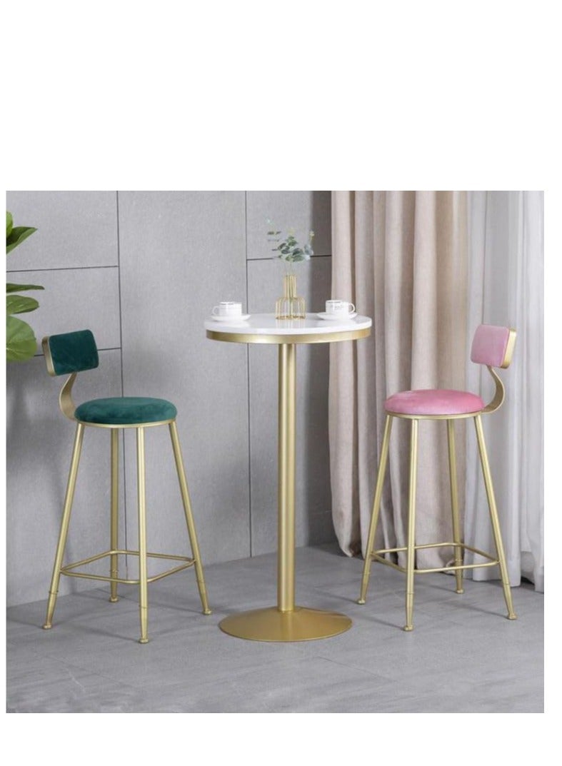 Golden Bar Stool,2 Pcs High Bar Chair with Back,Flannel Upholstered Counter High Chair with Metal Legs，Heavy Duty Barstools ，for Kitchen, Restaurant,Coffee (Pink-2pcs)  - Image 2