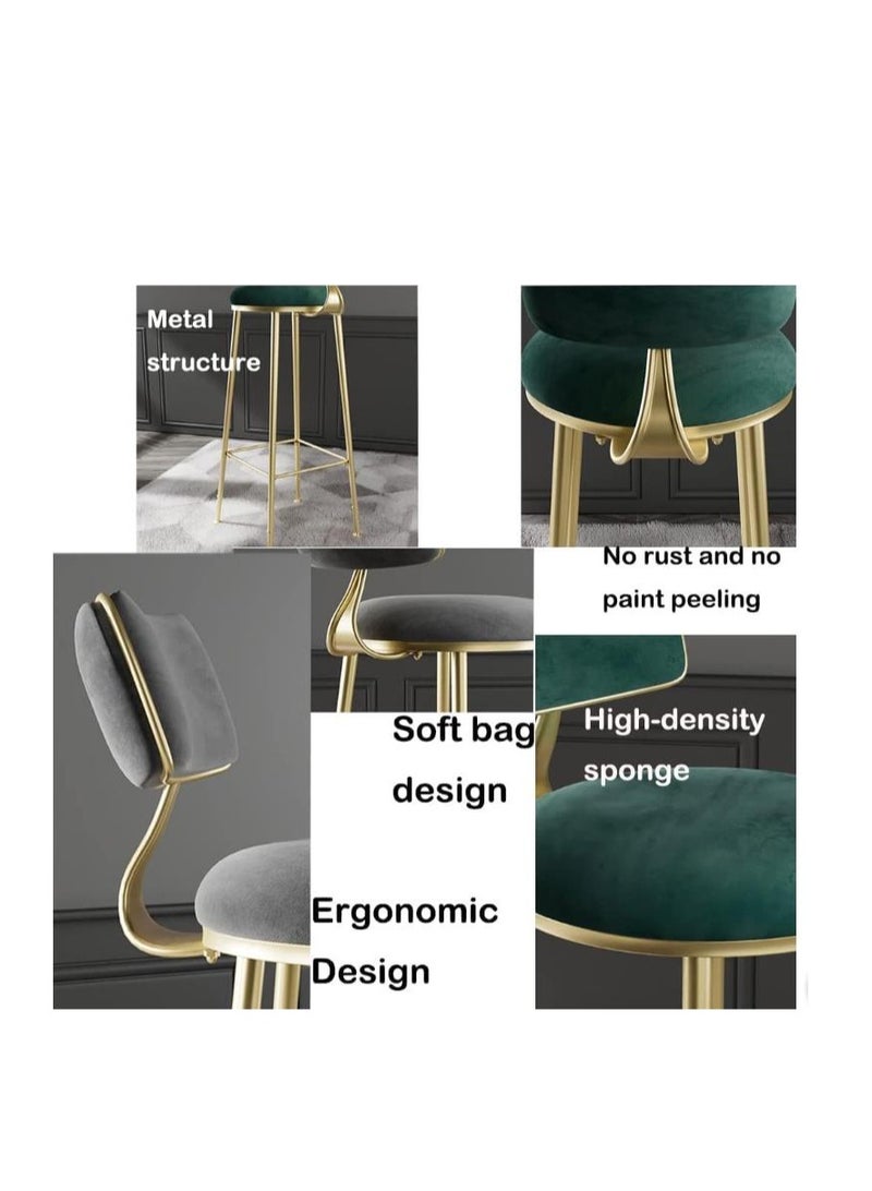Golden Bar Stool,2 Pcs High Bar Chair with Back,Flannel Upholstered Counter High Chair with Metal Legs，Heavy Duty Barstools ，for Kitchen, Restaurant,Coffee (Pink-2pcs)  - Image 4