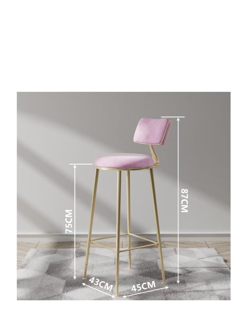 Golden Bar Stool,2 Pcs High Bar Chair with Back,Flannel Upholstered Counter High Chair with Metal Legs，Heavy Duty Barstools ，for Kitchen, Restaurant,Coffee (Pink-2pcs)  - Image 3