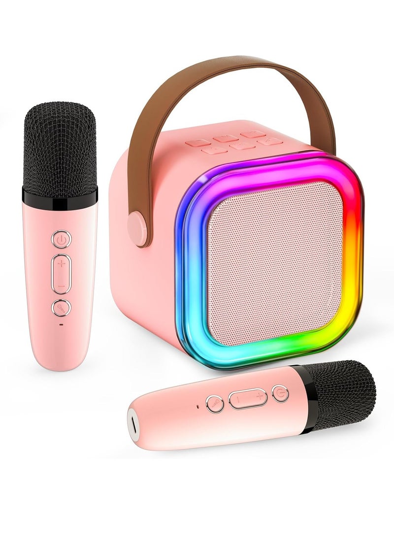Mini Karaoke Machine with Bluetooth Speaker and Dual Wireless Microphones – Portable All-in-One Karaoke System for Kids & Adults | Rechargeable Battery, LED Light Effects, Echo Control | Home Party & Family Fun Entertainment Sound System  - Image 1