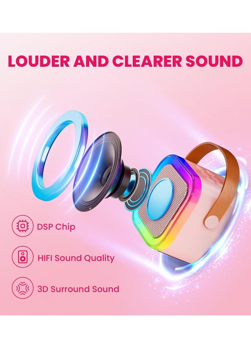 Mini Karaoke Machine with Bluetooth Speaker and Dual Wireless Microphones – Portable All-in-One Karaoke System for Kids & Adults | Rechargeable Battery, LED Light Effects, Echo Control | Home Party & Family Fun Entertainment Sound System  - Image 3
