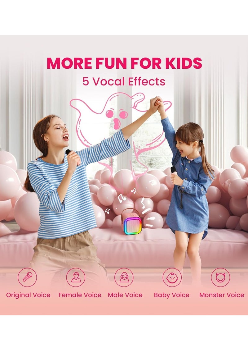 Mini Karaoke Machine with Bluetooth Speaker and Dual Wireless Microphones – Portable All-in-One Karaoke System for Kids & Adults | Rechargeable Battery, LED Light Effects, Echo Control | Home Party & Family Fun Entertainment Sound System