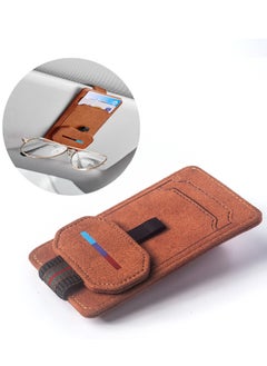 Car Glasses Clip, Glasses Frame for Car Sun Visor, Multifunctional Leather Storage Box with Hidden Magnetic Buckle for Clip Glasses Storage Card (Brown)