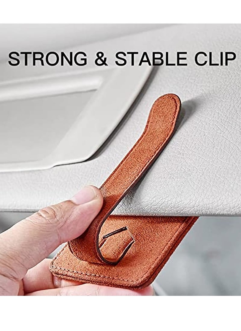 SYOSI - Car Glasses Clip, Glasses Frame for Car Sun Visor, Multifunctional Leather Storage Box with Hidden Magnetic Buckle for Clip Glasses Storage Card (Brown) - Image 1