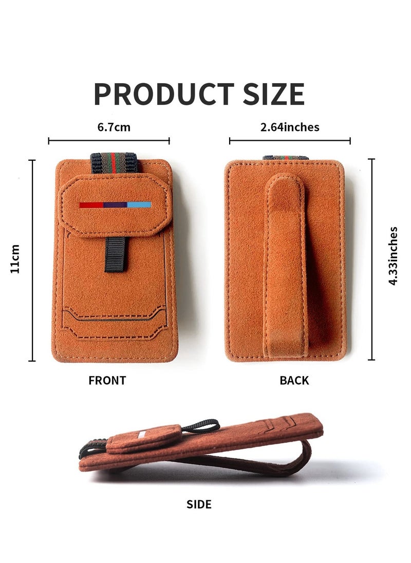 SYOSI - Car Glasses Clip, Glasses Frame for Car Sun Visor, Multifunctional Leather Storage Box with Hidden Magnetic Buckle for Clip Glasses Storage Card (Brown) - Image 1
