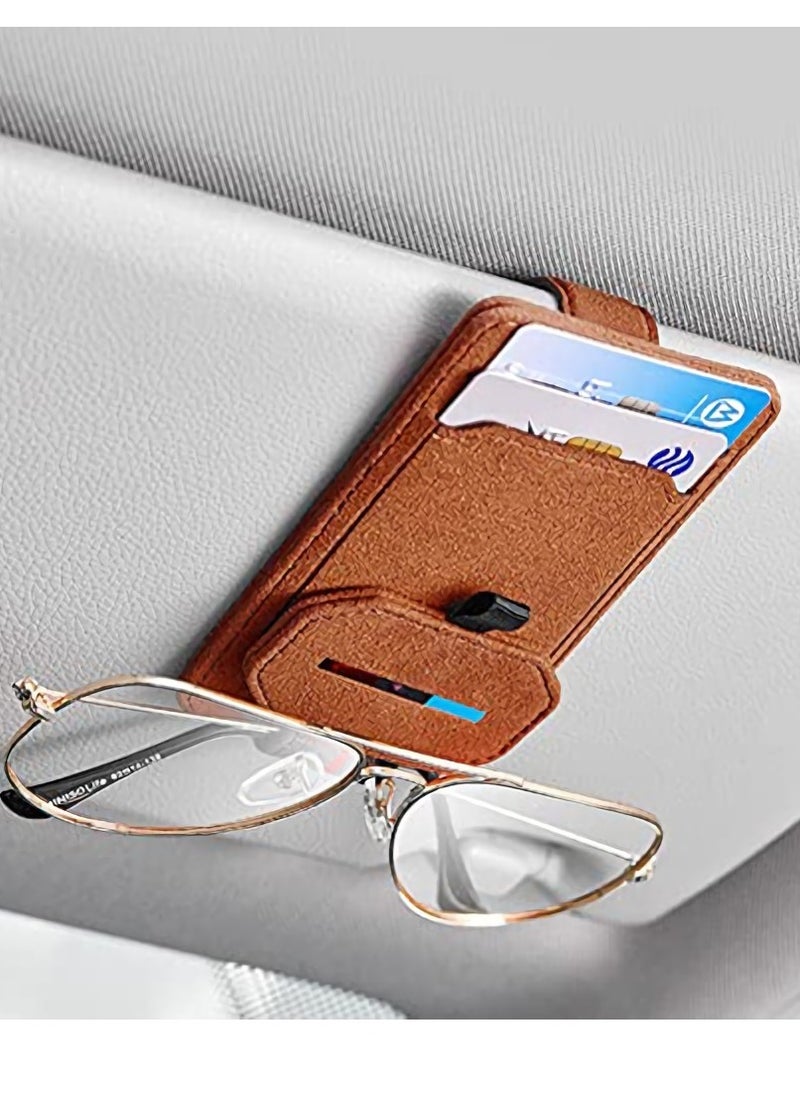 SYOSI - Car Glasses Clip, Glasses Frame for Car Sun Visor, Multifunctional Leather Storage Box with Hidden Magnetic Buckle for Clip Glasses Storage Card (Brown) - Image 1