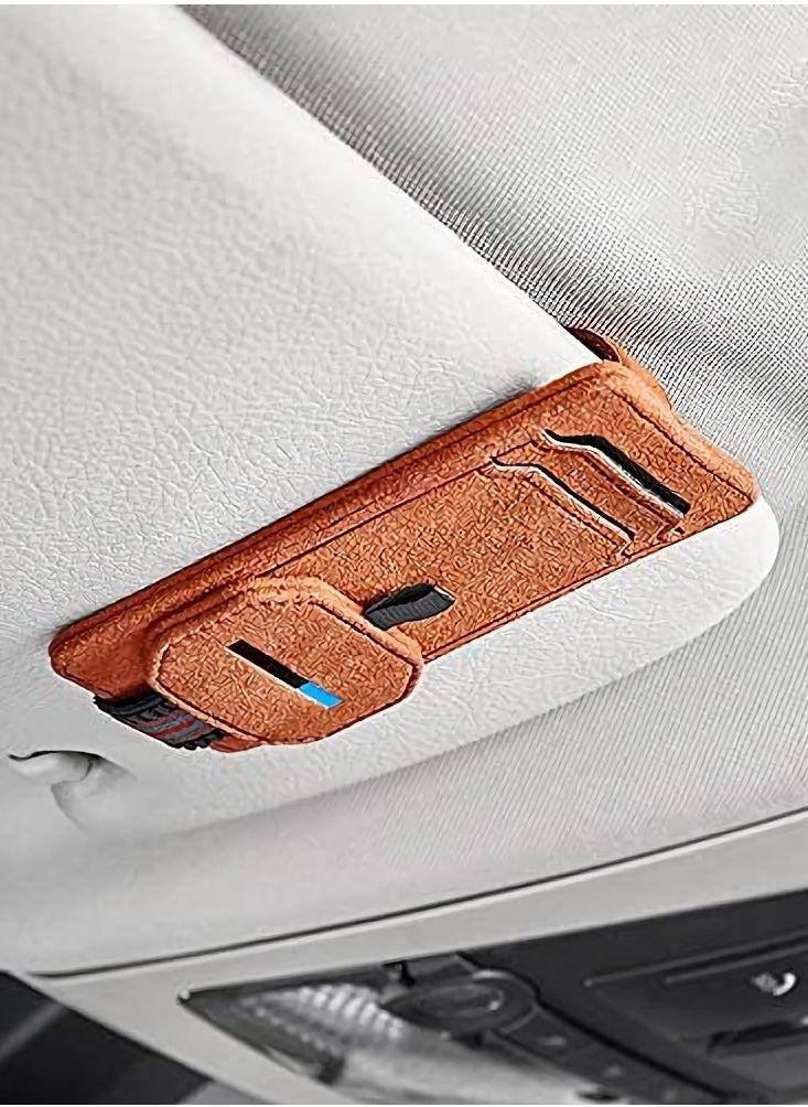 SYOSI - Car Glasses Clip, Glasses Frame for Car Sun Visor, Multifunctional Leather Storage Box with Hidden Magnetic Buckle for Clip Glasses Storage Card (Brown) - Image 1