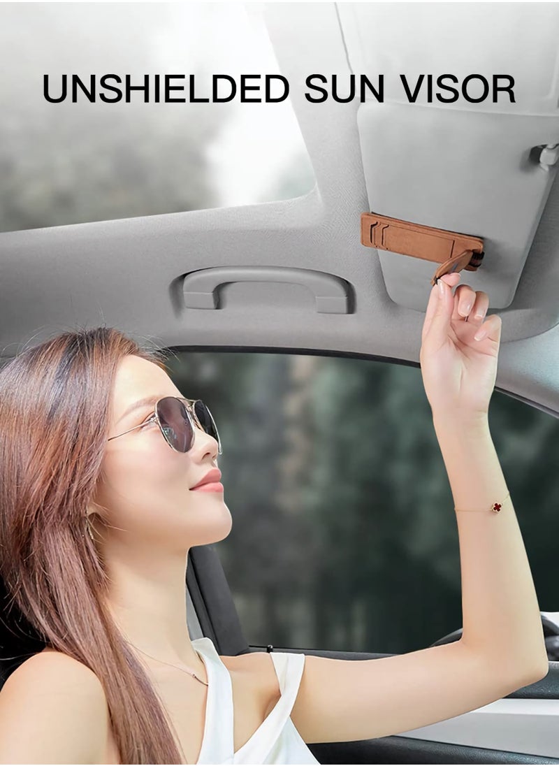 SYOSI - Car Glasses Clip, Glasses Frame for Car Sun Visor, Multifunctional Leather Storage Box with Hidden Magnetic Buckle for Clip Glasses Storage Card (Brown) - Image 1