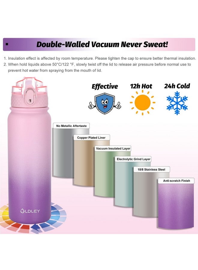 Oldley Water Bottles 20 oz Insulated Water Bottle with Straw 3 Lids,Vacuum Stainless Steel Water Bottles, Leak & Sweat Proof Sport Water Bottle Gym for Kids Adults - Image 3