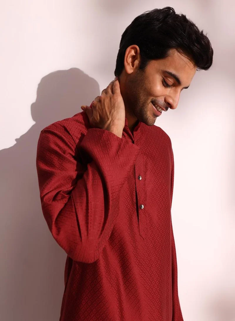 Fabindia Maroon Viscose Blend Dobby Long Kurta