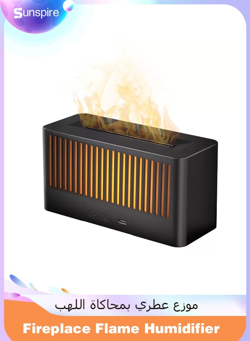 صن سباير مرطب هواء بمدفأة على شكل لهب، موزع زيوت عطرية بـ 7 ألوان، مرطب هواء بالموجات فوق الصوتية مع مؤقت للاستخدام في المنزل، غرفة النوم، المكتب، اليوغا (أسود) - Image 1
