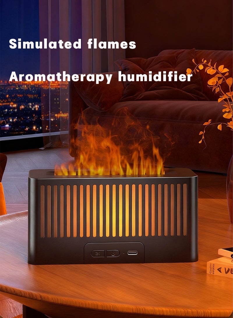 صن سباير مرطب هواء بمدفأة على شكل لهب، موزع زيوت عطرية بـ 7 ألوان، مرطب هواء بالموجات فوق الصوتية مع مؤقت للاستخدام في المنزل، غرفة النوم، المكتب، اليوغا (أسود) - Image 2