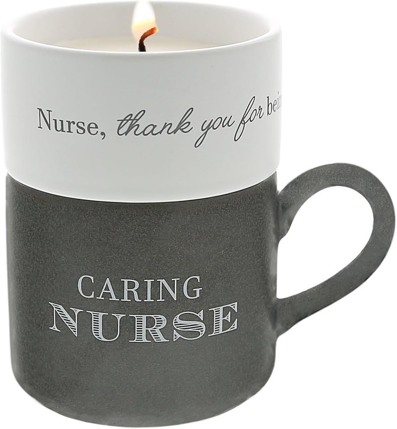 Pavilion Gift Company Pavilion Gift Company - Caring Nurse - 4 Oz Candle & 10.8 Oz Mug Gray & Cream Neutral Stackable To: From: Tag Gift Set