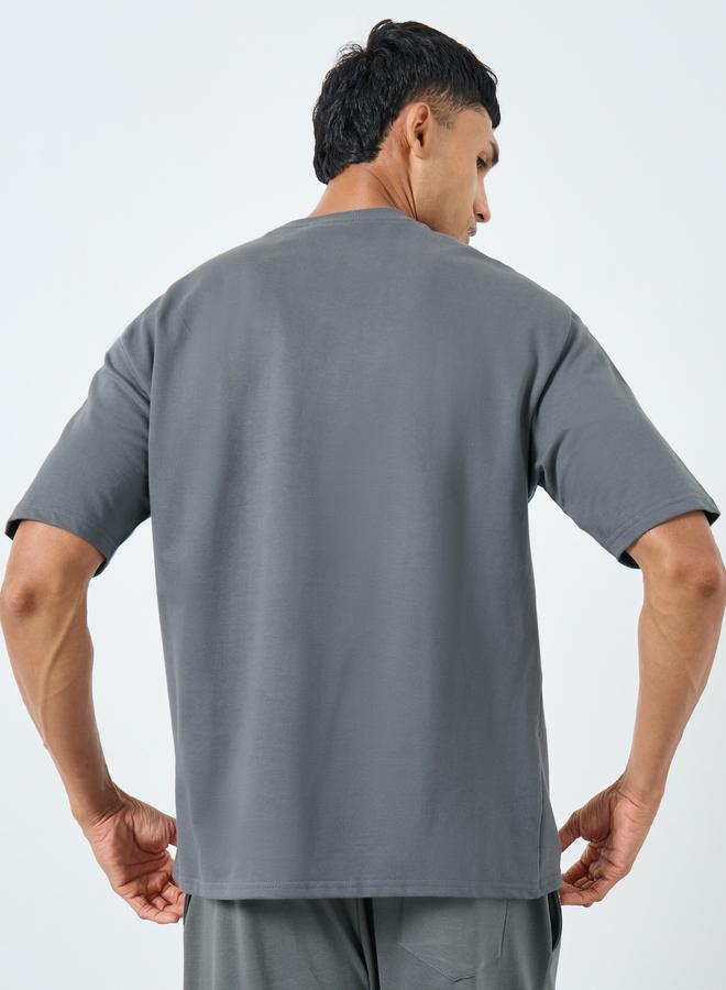 Styli Men Grey Oversized Flock Chest Print T-Shirt - Image 4