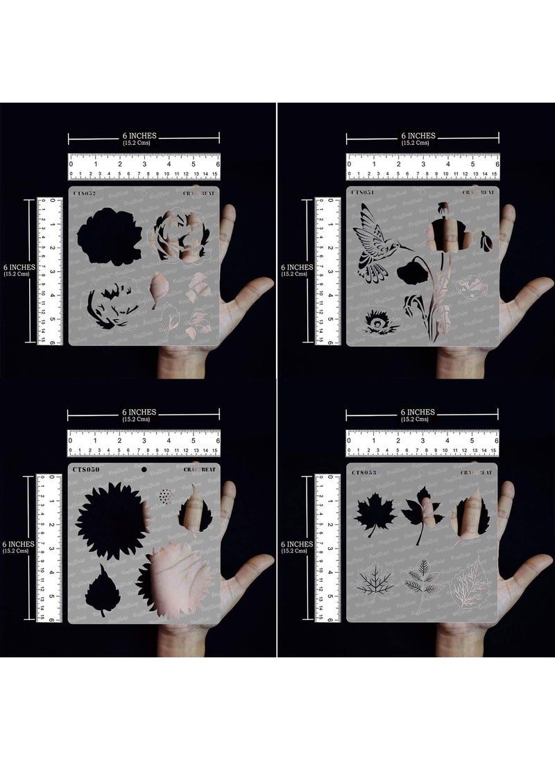 CrafTreat - CrafTreat Sunflower Stencils for Fabric - Rose, Poppy, Sunflower & Leaves (4 Pcs) - 6x6 Inches - Rose & Poppy Fabric Stencils - Image 1