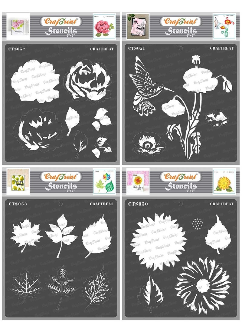 CrafTreat - CrafTreat Sunflower Stencils for Fabric - Rose, Poppy, Sunflower & Leaves (4 Pcs) - 6x6 Inches - Rose & Poppy Fabric Stencils - Image 1