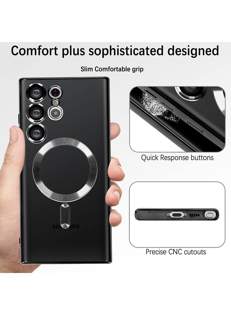YJS Premium Soft Clear Case for S25 Ultra Camera Lens Full Protection, Compatible with MagSafe Wireless Charging, Shockproof Electroplated TPU Phone CoverS25 Ultra 6.9 Inch 2025 -Black - Image 2