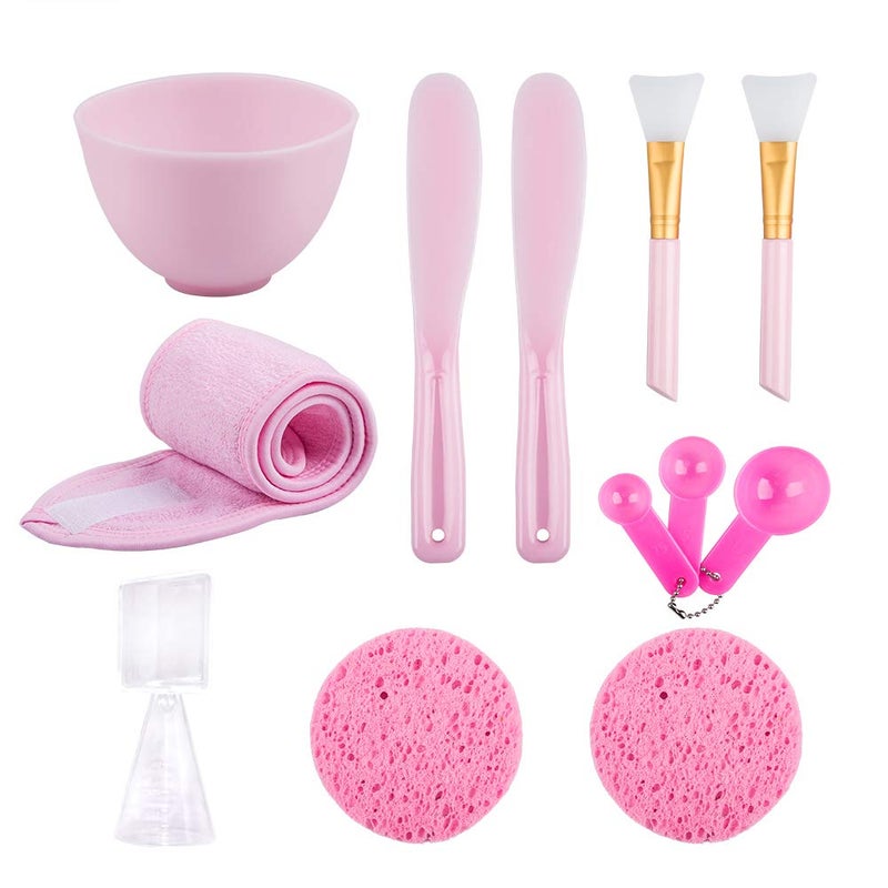 Sonku Sonku Facemask Mixing Bowl Set, Silicone DIY Face Mask Tool Kit with Facial Mask Bowl,Silicone Brush,Spatula,Measuring Spoons,Measuring Cup,Sponge,Makeup Headband-Pink 