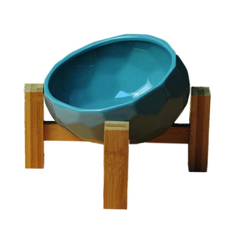 High Footed Pet Bowl Tilted Ceramic Dog Bowl Anti Overturning Wooden Frame - Cervical Spine Care For Pets Elevated Pet Feeding Station Reduces Neck Strain For Comfortable Eating - Image 1