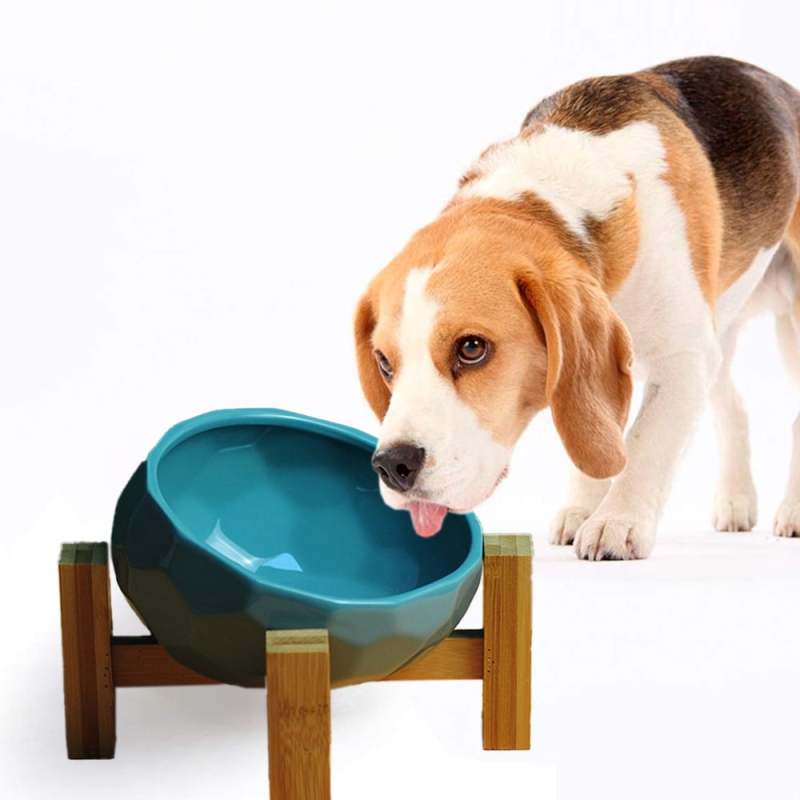 High Footed Pet Bowl Tilted Ceramic Dog Bowl Anti Overturning Wooden Frame - Cervical Spine Care For Pets Elevated Pet Feeding Station Reduces Neck Strain For Comfortable Eating - Image 4