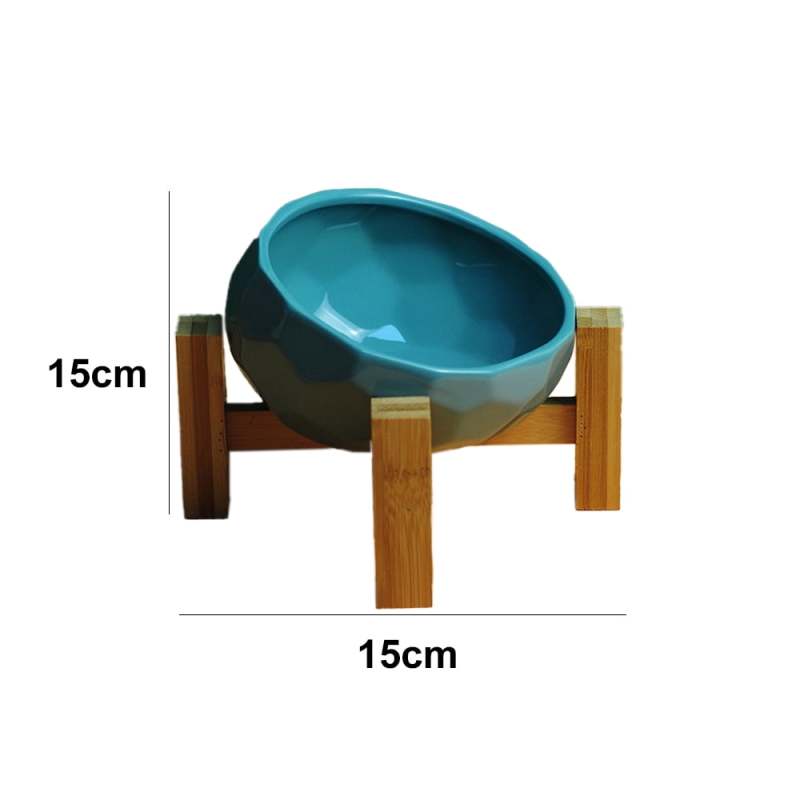 High Footed Pet Bowl Tilted Ceramic Dog Bowl Anti Overturning Wooden Frame - Cervical Spine Care For Pets Elevated Pet Feeding Station Reduces Neck Strain For Comfortable Eating - Image 2