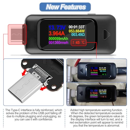 MakerHawk Type-C USB Tester Voltmeter Meter USB Multimeter Voltage and Current Tester 0-5A 4-30V USB Power Meter Multi-Function Tester Color Display Capacity Voltage Current Detector (V1) - Image 5