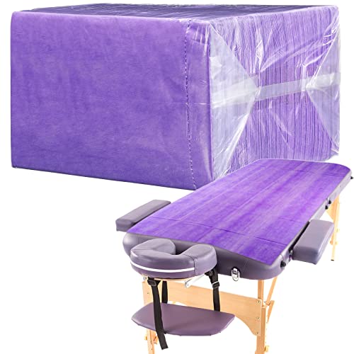 Breling 100 Pieces 31 5 x 71 Inch Disposable Bed Sheets Massage Table Sheets Nonwoven Spa Fabric Waterproof Bed Cover Oil Proof Breathable Accessories for Spa Beauty Salon Hotels TattoPurple