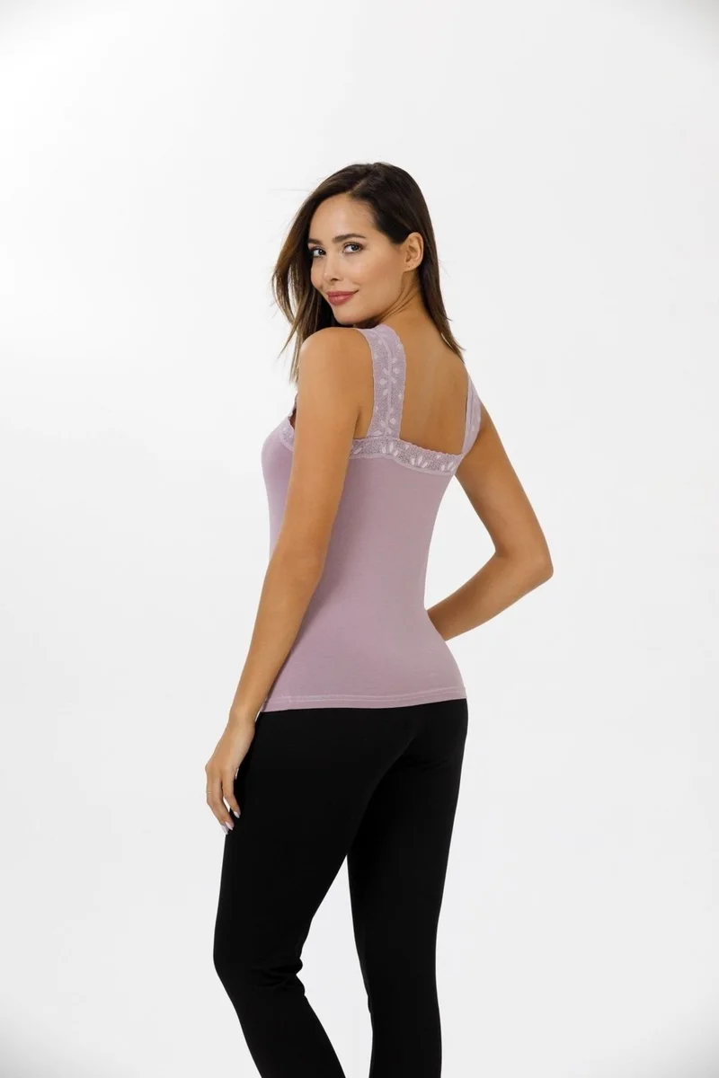 Sensu Women's Collar and Strap Lace Cotton Undershirt - ATL2006