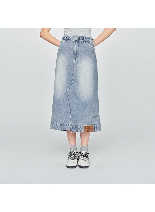 Lee25 Early Autumn New Product Waistline Frayed Hem Deconstructed Design Light Blue Women'S Denim Skirt Trendy - Image 2