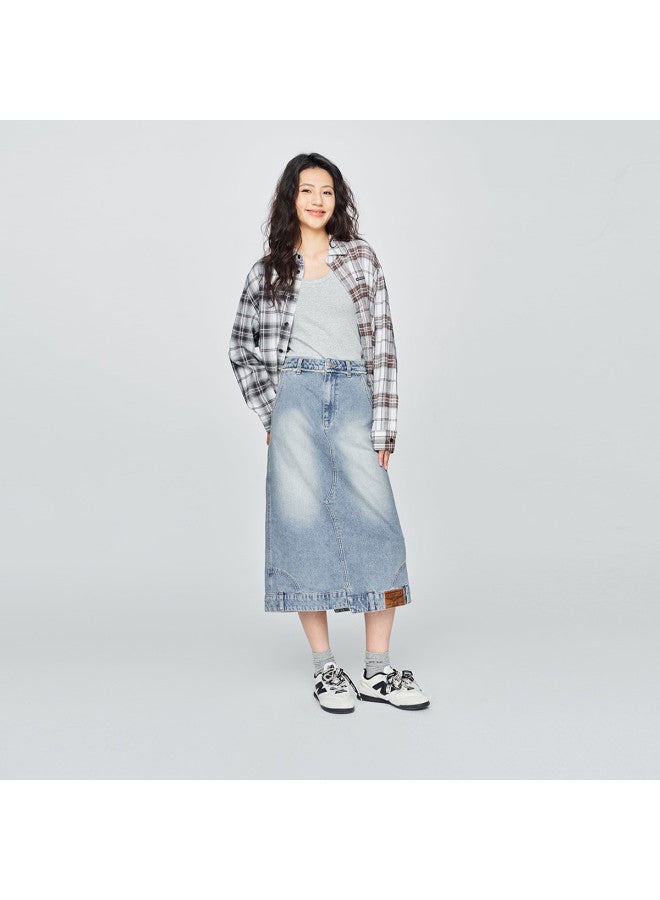 Lee25 Early Autumn New Product Waistline Frayed Hem Deconstructed Design Light Blue Women'S Denim Skirt Trendy - Image 4