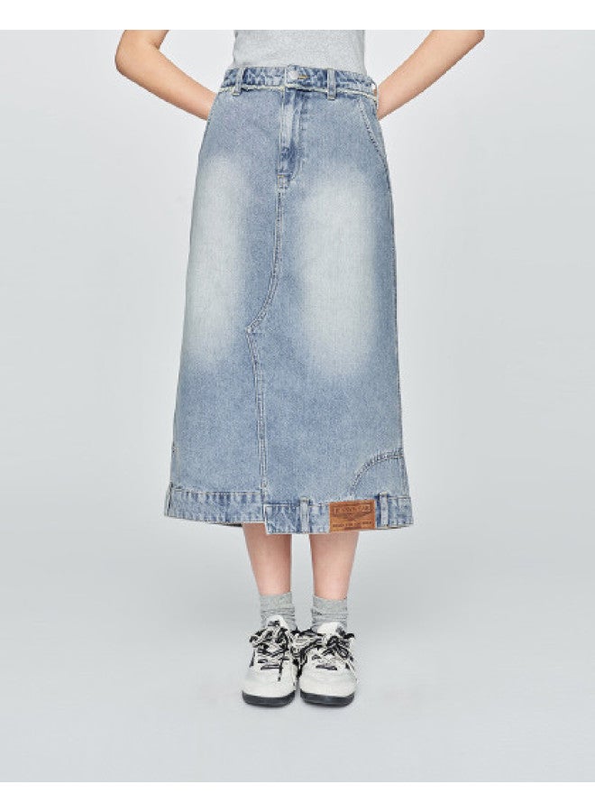 Lee25 Early Autumn New Product Waistline Frayed Hem Deconstructed Design Light Blue Women'S Denim Skirt Trendy - Image 1