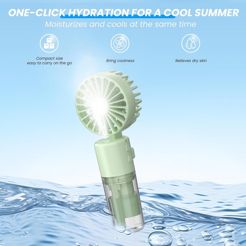 Excefore Handheld Fan with Water Mist Spray, Portable Mini Mister Fan, 4-Speed Neck and Desk Fan, 1500mAh, 55ml Water Bottle, Ideal for Home, Office, Travel, Women, Green - Image 3