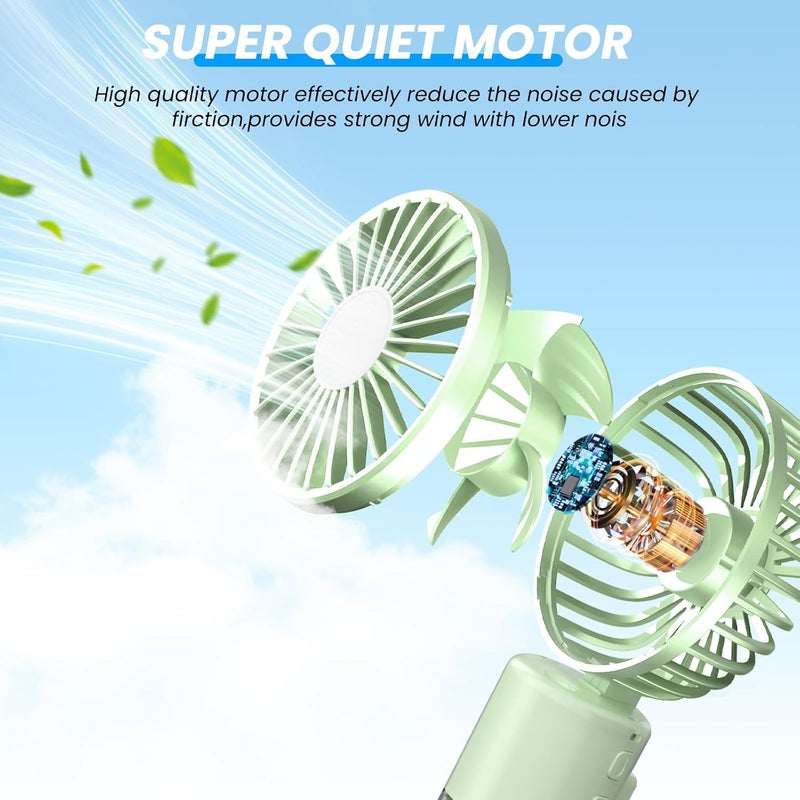 Excefore Handheld Fan with Water Mist Spray, Portable Mini Mister Fan, 4-Speed Neck and Desk Fan, 1500mAh, 55ml Water Bottle, Ideal for Home, Office, Travel, Women, Green - Image 5